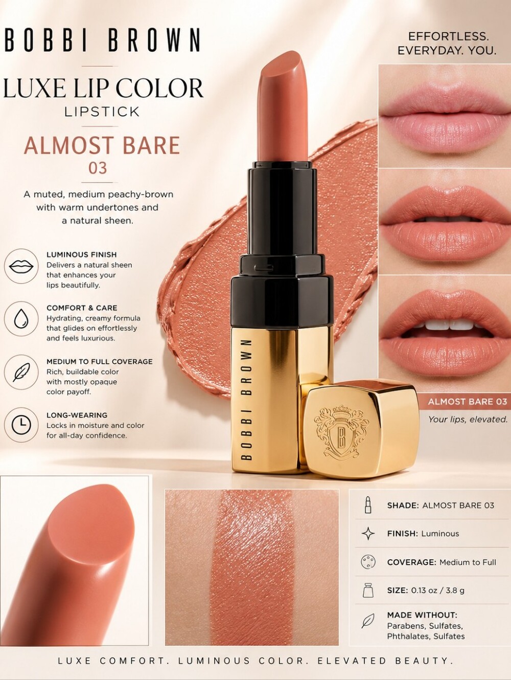 Bobbi Brown Luxe Lip Color Lipstick- Almost Bare 03